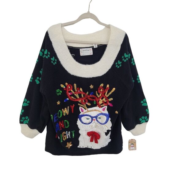 Merry & Bright NWT Women's Holiday Cat Sweater Size 2X - Picture 1 of 6